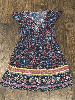 Kirundo Boho Short Sleeve V-Neck Floral Print Dress